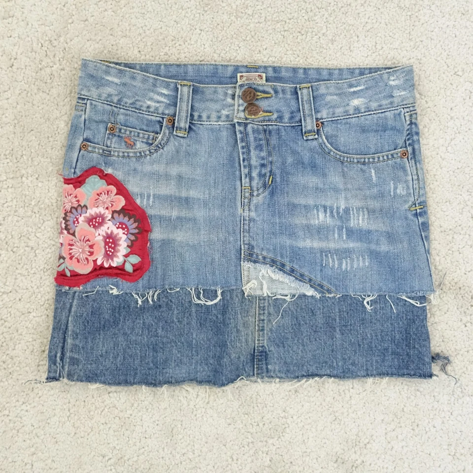Falda Abercrombie Fitch Y2K Mini Denim W28 Talla 0 Floral Bordada tiro bajo Foto 1 de 4
