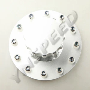 Pila de combustible de aluminio US Billet llenado rápido cuello 12 pernos brida + tapa plateada - Imagen 1 de 7