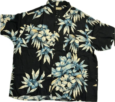 Natural Issue Men’s Size XXL Floral Pineapple Black Hawaiian Shirt Short Sleeve - Image 1 of 4