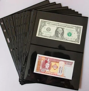 Lots 10 Pcs 2 Row Black Sleeves Holders Fit World Paper Money Banknote Bill - Picture 1 of 6