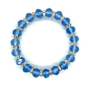 Light Blue Faceted Resin Crystal Beaded Stretch Bracelet Austrian Czech CZ - Picture 1 of 2