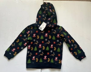 New H&M Kids Christmas Santa Reindeer All Over Print Hoodie SZ 2-4 - Picture 1 of 3