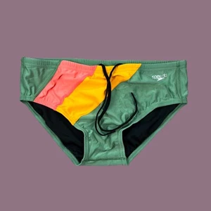 Speedo Men green orange colorblock swim Brief Swimwear size 32 36 38 - Picture 1 of 7