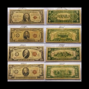 WW2 Hawaii Emergency Overprint Brown Seal Note Complete Set $1, $5, $10 & $20 - Picture 1 of 10