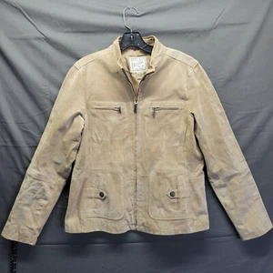Ruff Hewn Genuine Suede Leather Jacket Women’s Large Beige Full Zip - Picture 1 of 10