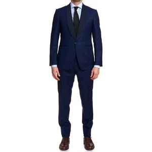 CANALI 1934 Navy Blue Flannel Wool 1 Button Shawl Collar Formal Suit EU 50 US 40 - Picture 1 of 10