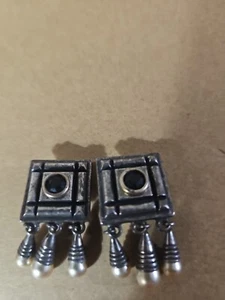 PATRICIA LOCKE  VINTAGE SILVER TONE CRYSTAL BEADED MODERNIST CLIP EARRINGS - Picture 1 of 11