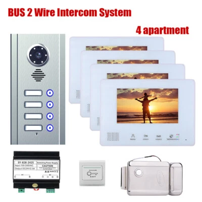 7 Inch BUS 2 Wire Video Phone Intercom Systems Kit  Door With Lock &Exit Button - Image 1 of 4