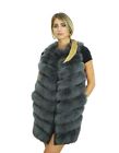Vest 46 Grey Fox Peliccia With Transversal Processing And Inserts In Genuine Lea