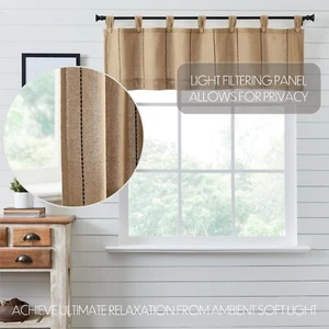 Stitched Burlap Natural Valance 16x60 Black VHC BRANDS COUNTRY PRIMITIVE Rustic - Picture 1 of 8