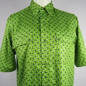 Vintage No Fear Green Digital Geometric Snap Button Shirt Men’s Medium Vintage - Picture 1 of 13
