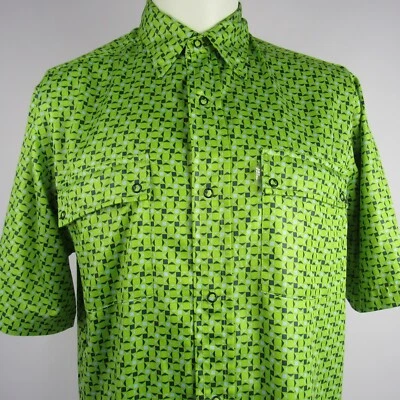 Vintage No Fear Green Digital Geometric Snap Button Shirt Men’s Medium Vintage - Image 1 of 4