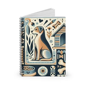 Spiral Notebook Ruled Line Dog Themed Collage in Blue and Tan Design 5, Gift - Picture 1 of 6
