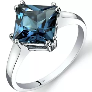 14K White Gold London Blue Topaz Solitaire Ring 2.75 Cts Princess Cut Sizes 5-9 - Picture 1 of 5