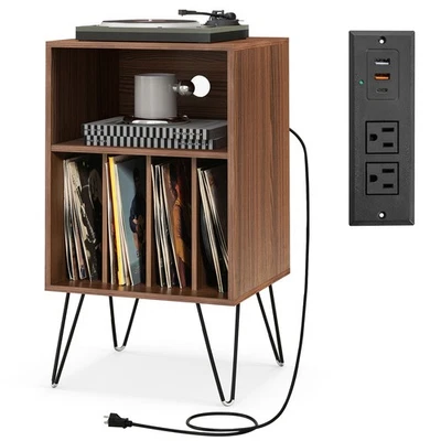 3-Tier Record Player Stand w/ Charging Station Shelf & 4 Dividers for Bedroom - Image 1 of 4