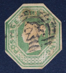 GB SG55 QV 1847 1/- Green, Embossed, Cut to Shape, Used - Picture 1 of 2