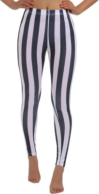 Leggings Pantalons Fantaisie Rayures BLANC NOIR Taille Moyenne - Photo 1/4