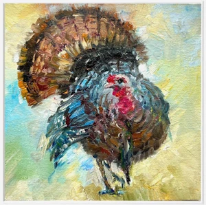 Turkey bird Original oil painting farm poultry small art  6х6in so - Picture 1 of 8