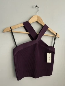 NUEVO Top halter recortado cruzado tejido esculpido Aritzia Babaton púrpura talla M LEER - Imagen 1 de 13