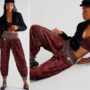 Free People FP One Marla Velvet Harem Gypsy Pants Plum Size Large NEW Bohemian - Picture 1 of 14