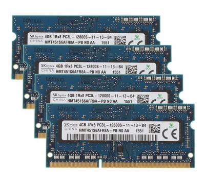 4x For SK Hynix 4GB 1RX8 DDR3L 1600MHz PC3L-12800S SODIMM Laptop RAM Memory - Image 1 of 4