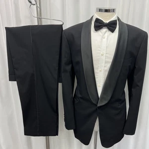 MOSS BROS Black Wool Blend Regular Fit 2 Piece Dinner Tuxedo Suit C44R W38 L31 - Picture 1 of 21