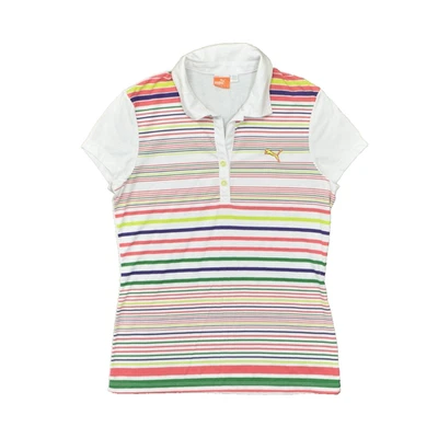 Puma Women's Size S Basic Short Sleeve Multicolor Striped Cotton Collared Regula - Image 1 of 4