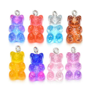 10pcs Cute Gummy Bear Resin Charms Necklace Pendant For DIY Earring Jewelry