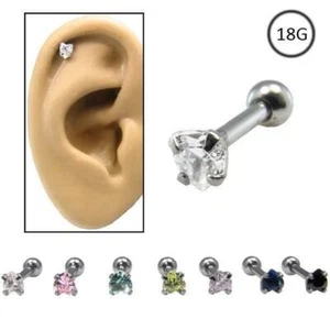 Ear Cartilage Forward Helix Tragus Piercing Ring Surgical Steel 3mm Heart CZ 18G - Picture 1 of 1