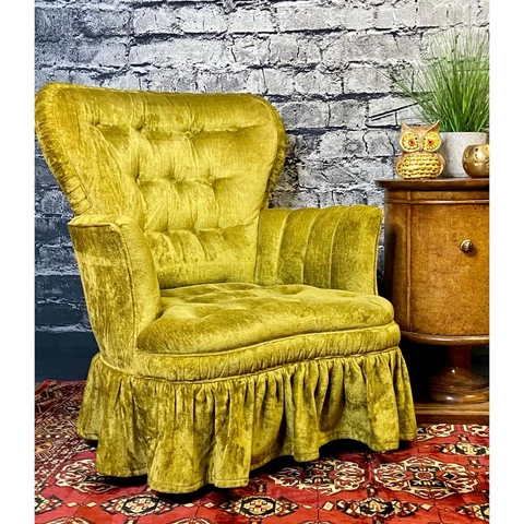Vintage Green Crushed Velvet Chair Cover