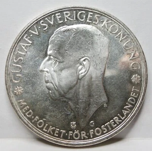 SWEDEN silver 5 kronor 1935 UNC Prooflike Gustaf 500 Anniversary Riksdag #C83 - Picture 1 of 4