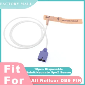 10 Stck. 9 Pin Einweg Neugeborene Erwachsene Spo2 Sensor passend für Nellcor MAX-N Sonde - Bild 1 von 10