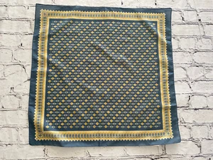 Vintage 20" Square Scarf Blue and Yellow 1980s Geometric Print Made in Italy - Picture 1 of 14
