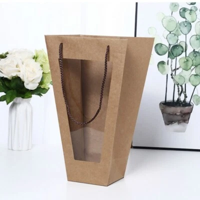 10 X Bolsas de Regalo Ramo de Flores Papel Kraft Paquete de Ventana Transparente Suministros de Fiesta Foto 1 de 4