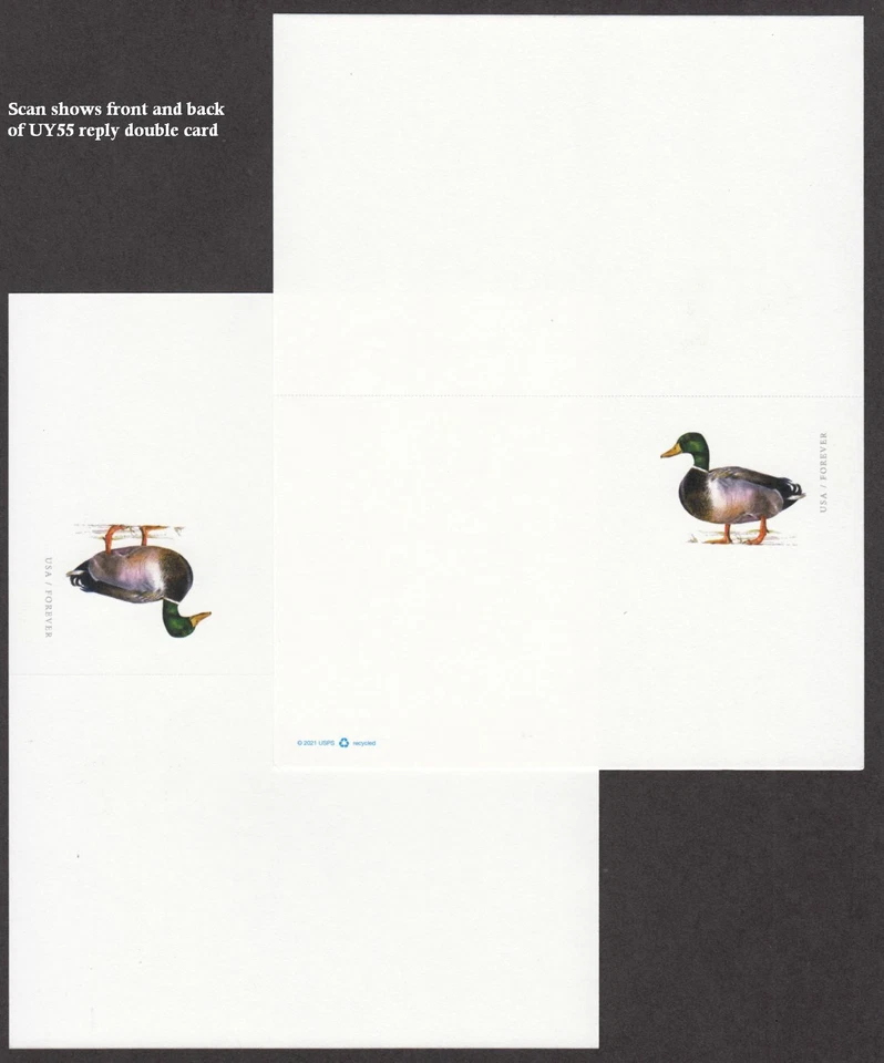 2021 Mallard stamped Postal Card Sc UY55 paid reply postal card, forever rate - Image 1 of 1