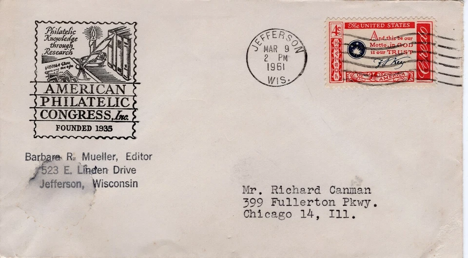AMERICAN PHILATELIC CONGRESS, JEFFERSON, WISCONSIN  1961   FDC8677 - Image 1 of 1