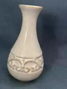 Elegant Expressions WHITE Mini Bottle VASE Embossed Small Ceramic 4" Tall - Picture 1 of 6