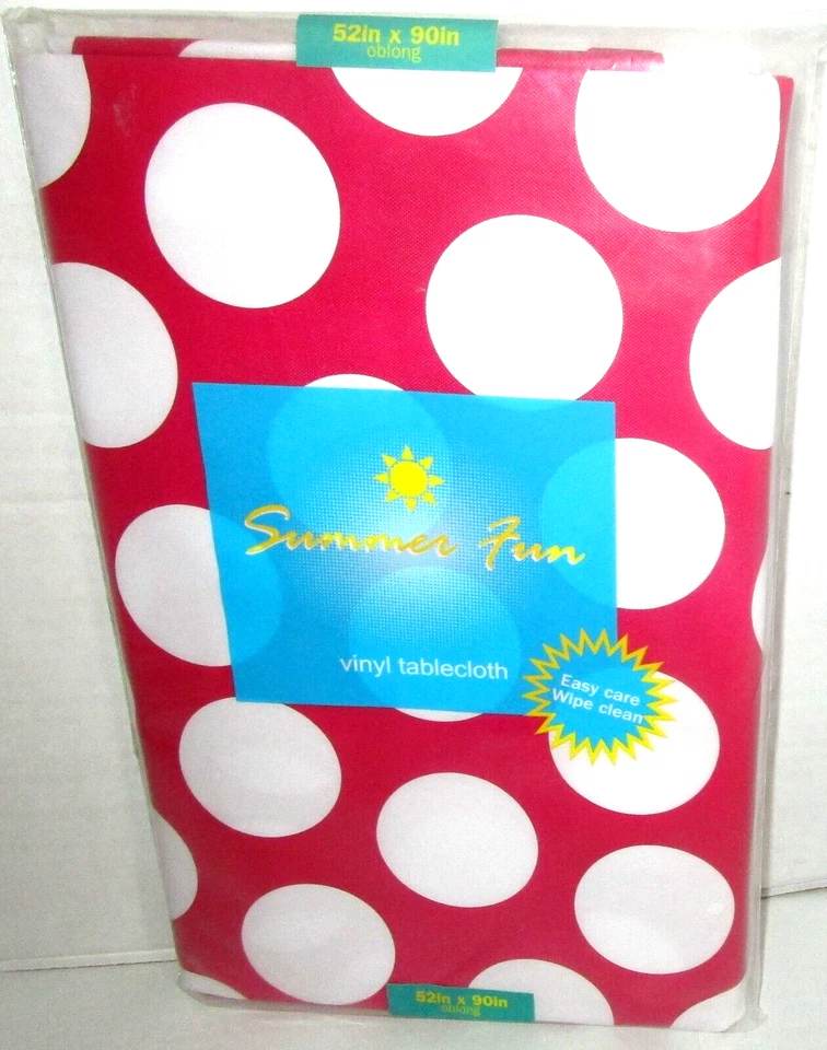 SUMMER FUN Vinyl Tablecloth ~ RED W/ WHITE CIRCLES 52" x 90" - Image 1 of 1