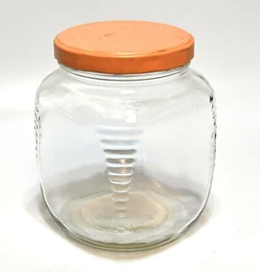 VINTAGE RIBBED GLASS HOOSIER CABINET SQAURE JAR PINK LID  #1 - Picture 1 of 8