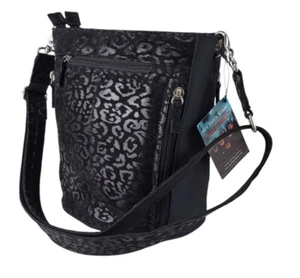 Gun Tote'n Mamas Black Leopard Embossed Leather Concealed Carry Bucket Purse NEW - Picture 1 of 24