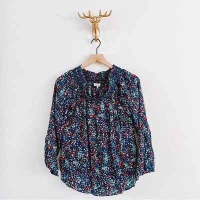 Blusa Top Para Mujer Parker Azul/Rojo Floral Manga Larga Talla Grande Foto 1 de 4