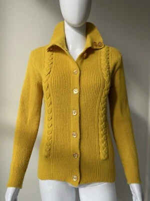 Vintage S M Sweater Cardigan 60s Chartreuse Mustard Acrylic Grandpa Mod VGUC - Image 1 of 4