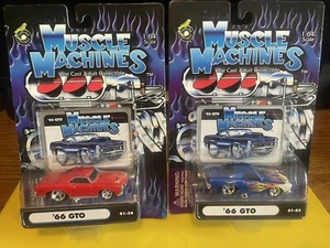 2-1966 PONTIAC GTO’s 1/ 64 FUNLINE MUSCLE MACHINE NIP W/COLLECTORS CARDS L-66 - Picture 1 of 8