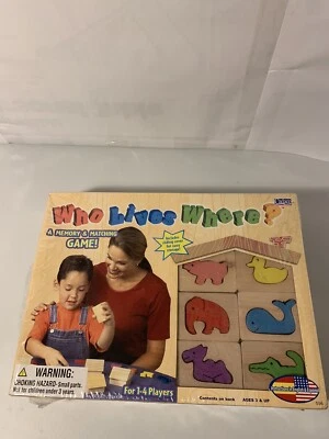 Who Lives Where? Kids Matching Memory Game Wood Case - Cadaco 2004 New Sealed - Image 1 of 4