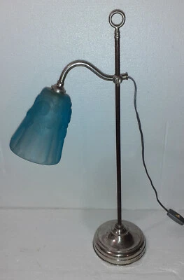 ANCIENNE LAMPE NOTAIRE REGLABLE EN HAUTEUR TULIPE VERRE PRESSE MOULE ART DECO - Photo 1/4