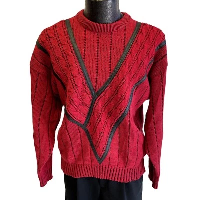 Винтажный 90-х Gabrielle красный черный геометрический кожаный вязаный зимний HiP HoP свитер L - Изображение 1 из 4