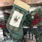 COUNTRY GREEN &amp; BROWN CHRISTMAS STOCKING WITH PINECONES &amp; PINE SPRIGS