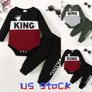 Newborn Baby Boys KING Clothes Letter Romper Jumpsuit Bodysuit Pants Outfits Set - Picture 1 of 11