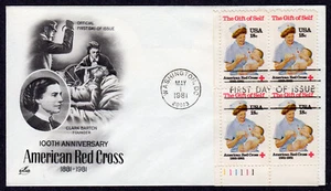 1981 American Red Cross 100th & Nursing - Artcraft Plate Block FDC NW938 - Picture 1 of 1
