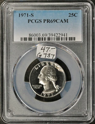 1971-s Washington Quarter.  In PCGS Holder.  PR 69 Cameo.  g737 - Image 1 of 2
